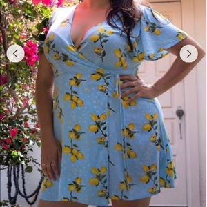 F21 Lemon Print Wrap Dress